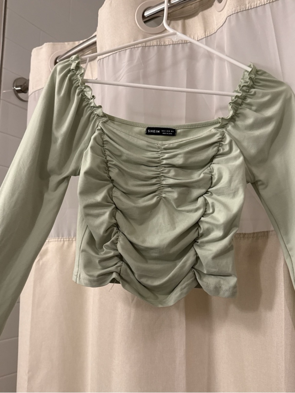 SHEIN Light Sage Green Ruched Square Neck Crop Top